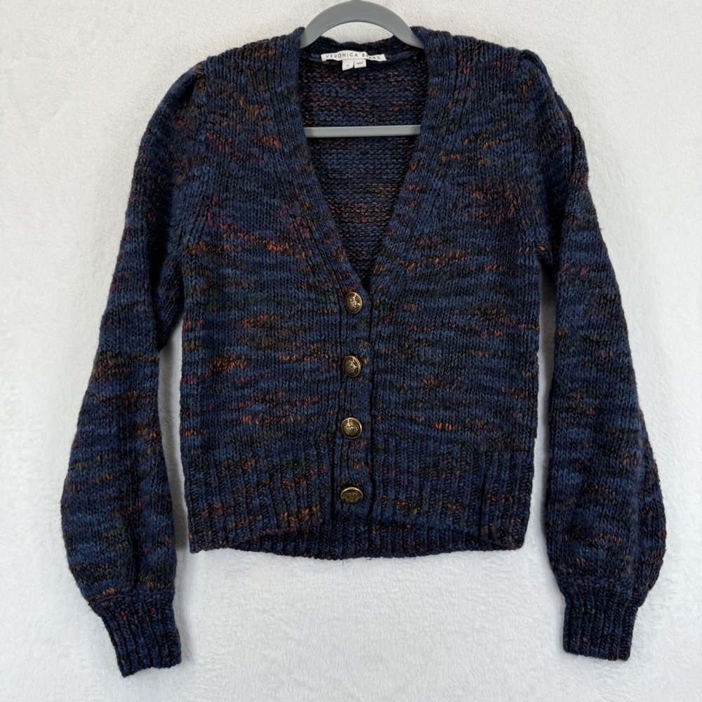 Veronica Beard Amosa Space Dyed Knit Cardigan Blue Wool Blend Sweater M‎